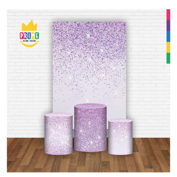 Kit Casado Glitter Lilás Trio Capa Cilindro Retangular Tecido - Image 2