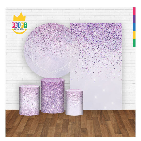 Kit Casado Glitter Lilás Painel Redondo Trio Capas Cilindro Retangular Vertical Em Tecido - Image 2
