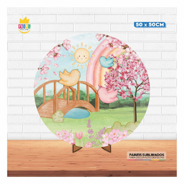 Painel Redondo 3D Jardim Tecido 50cm X 50cm Com Suporte MDF - Image 2