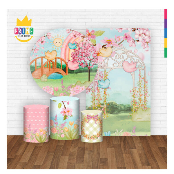 Kit Casado Jardim Painel Redondo Trio Capas Cilindro Retangular Vertical Em Tecido - Image 2