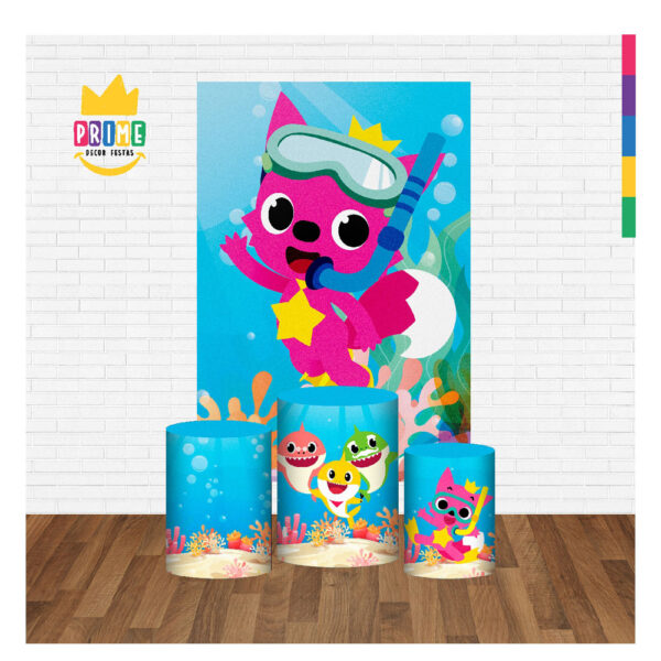 Kit Casado Baby Shark  Trio Capa Cilindro Retangular Tecido - Image 2