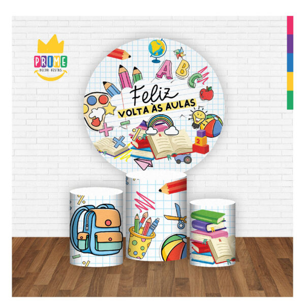 Trio Capa Cilindro + Painel Redondo 3D Volta ás Aulas 1,50m Veste Fácil - Image 2