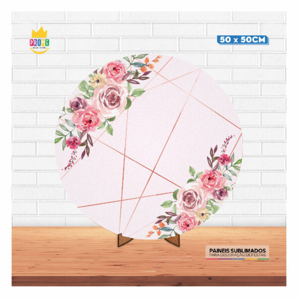 Painel Redondo 3D Floral Tecido 50cm X 50cm Com Suporte MDF - Image 2