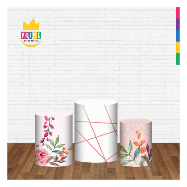 Trio Capa Cilindro Floral 3D Em Tecido Com Elástico - Image 2