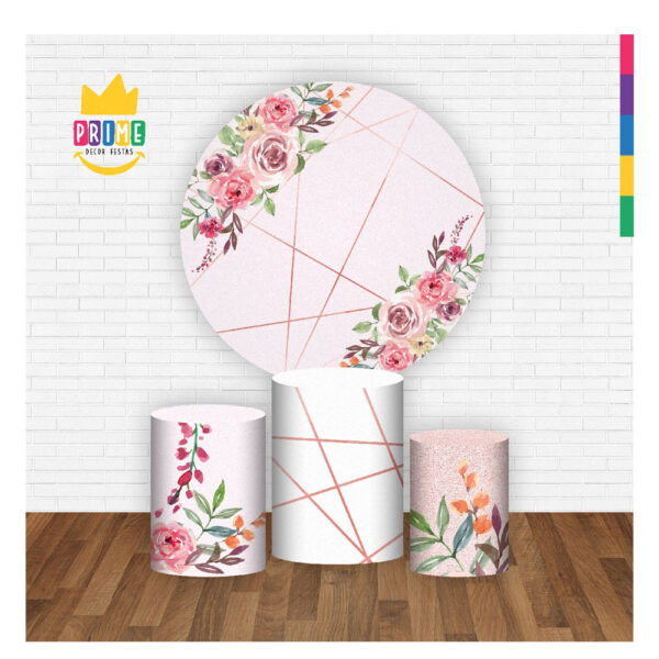 Trio Capa Cilindro + Painel Redondo 3D Floral 1,50m Veste Fácil - Image 2