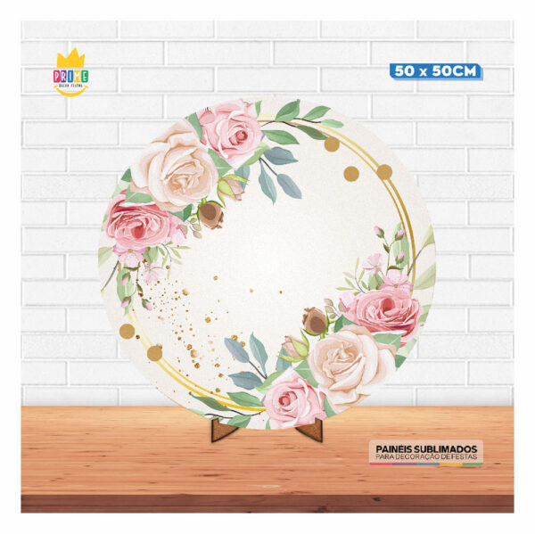 Painel Redondo 3D Floral Tecido 50cm X 50cm Com Suporte MDF - Image 2