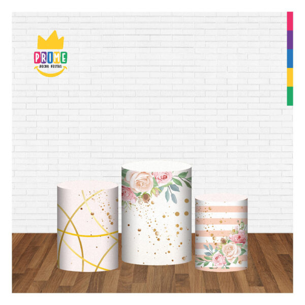 Trio Capa Cilindro Floral 3D Em Tecido Com Elástico - Image 2
