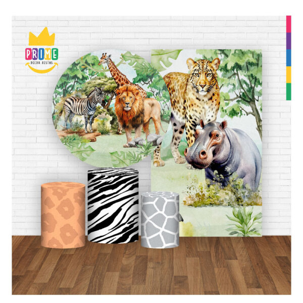 Kit Casado Safari Painel Redondo Trio Capas Cilindro Retangular Vertical Em Tecido - Image 2