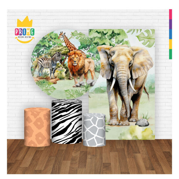 Kit Casado Safari Painel Redondo Trio Capas Cilindro Retangular Vertical Em Tecido - Image 2