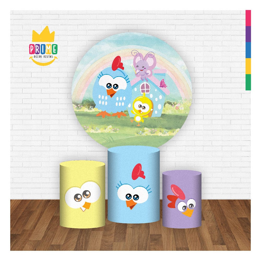 Trio Capa Cilindro + Painel Redondo 3D Galinha Pintadinha 1,50m Veste Fácil - Imagem 2