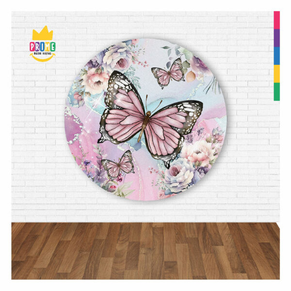 Painel Redondo 3D Borboleta Rosa Abre Fácil 1,50m X 1,50m - Image 2
