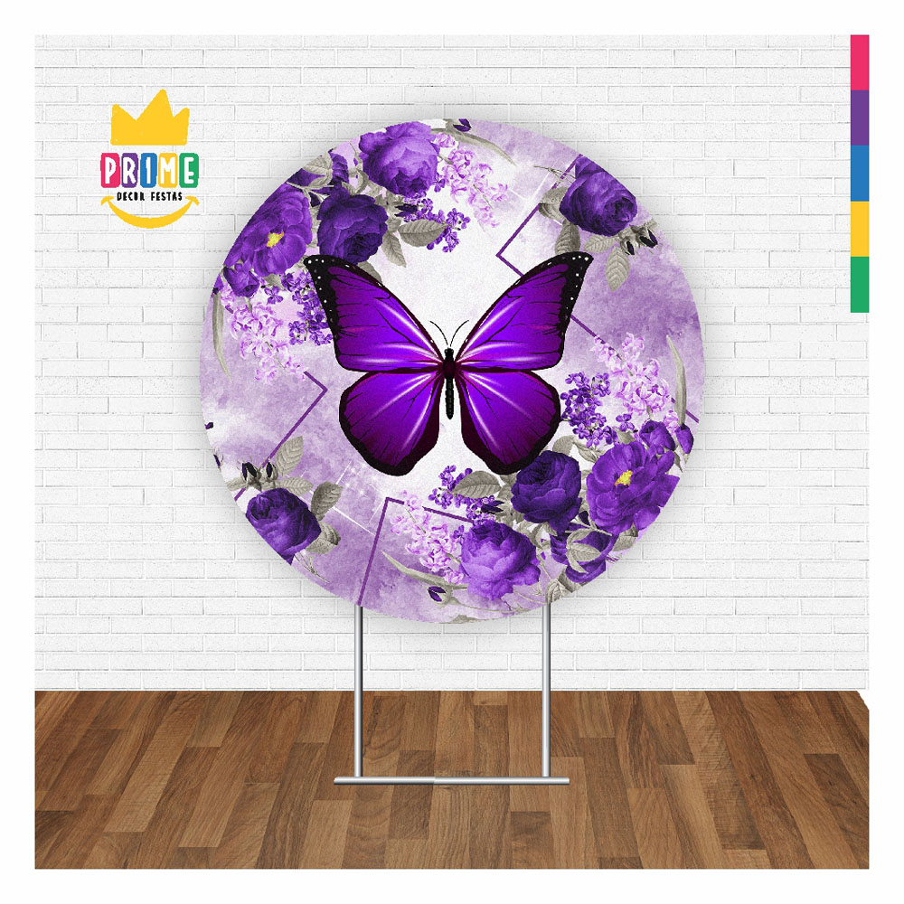 Painel Redondo 3D Borboleta Lilás Tecido Sublimado 1,50m x 1,50m - Imagem 2