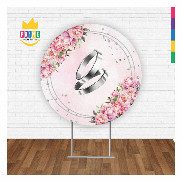 Painel Redondo 3D Casamento Rosa Tecido Sublimado 1,50m x 1,50m - Image 2