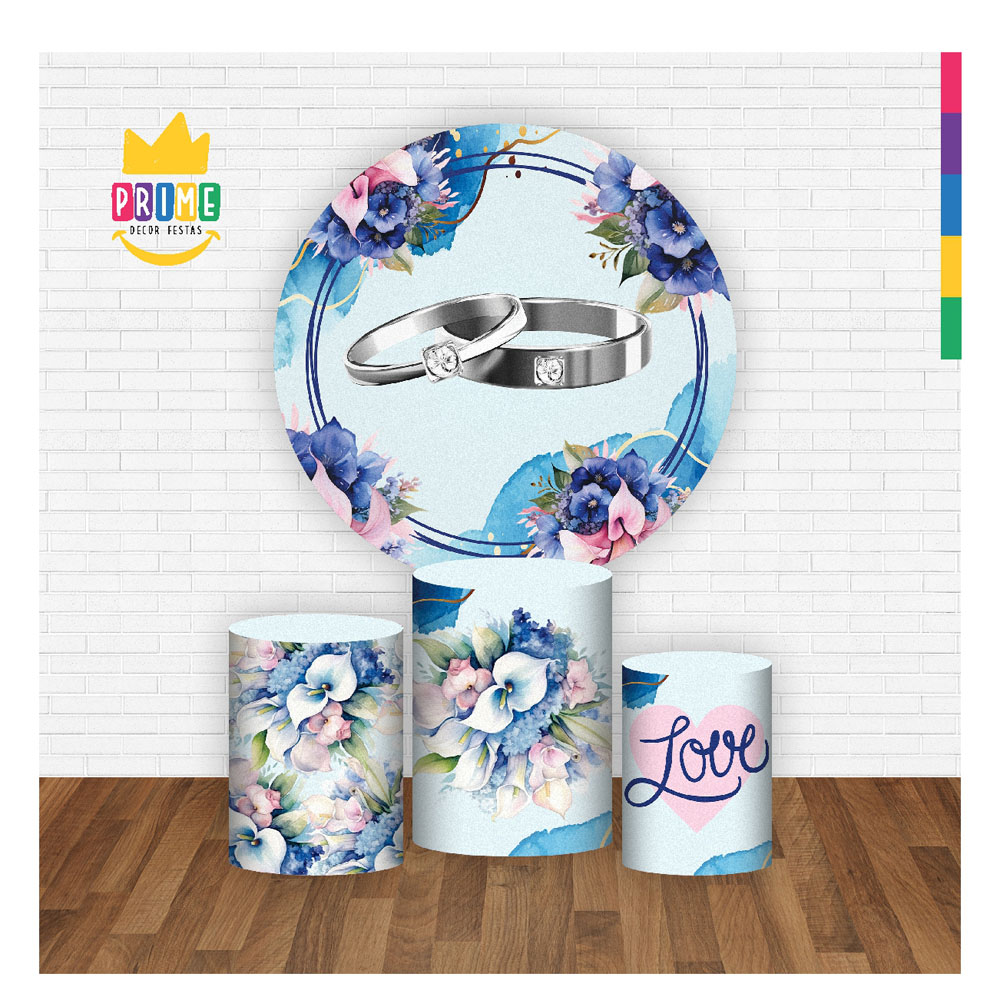 Trio Capa Cilindro + Painel Redondo 3D Casamento 1,50m Veste Fácil - Imagem 2