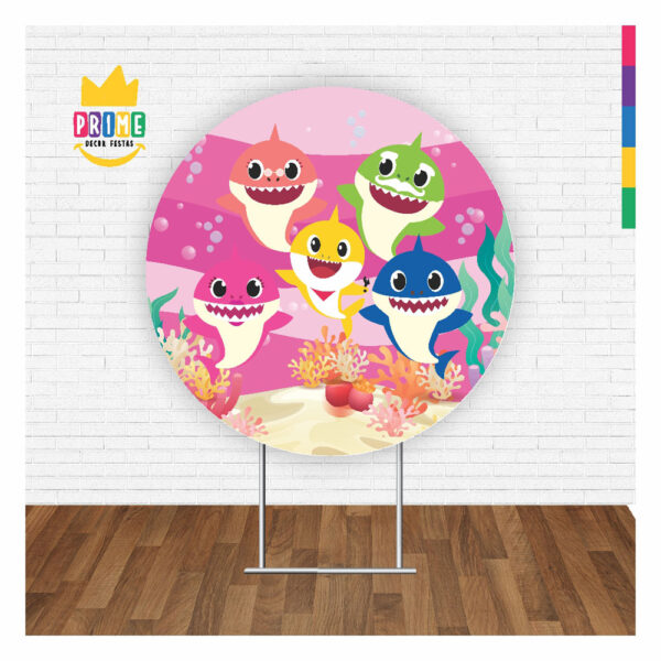Painel Redondo 3D Baby Shark Rosa Tecido Sublimado 1,50m x 1,50m - Image 2
