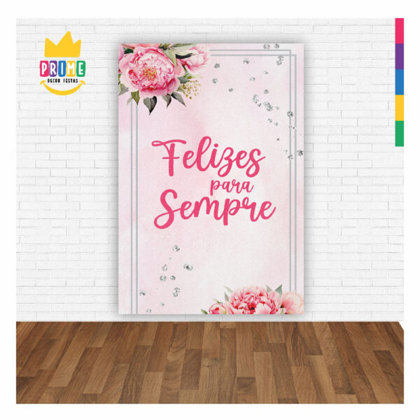 Painel de Festa Retangular 3D Casamento Rosa casadinho 1,50m x 2,20 - Image 2