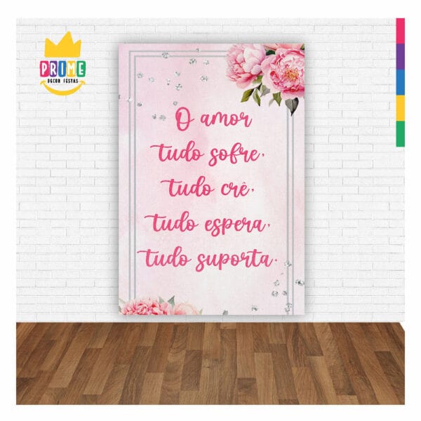 Painel de Festa Retangular 3D Casamento Rosa casadinho 1,50m x 2,20 - Image 2