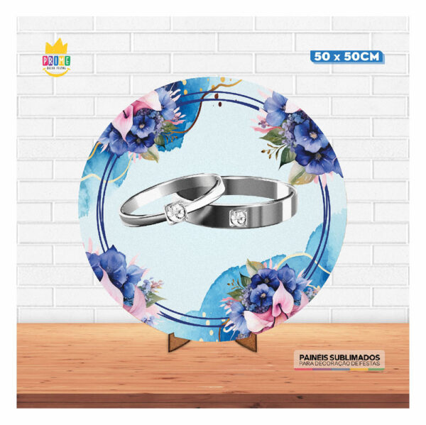 Painel Redondo 3D Casamento Tecido 50cm X 50cm Com Suporte MDF - Image 2