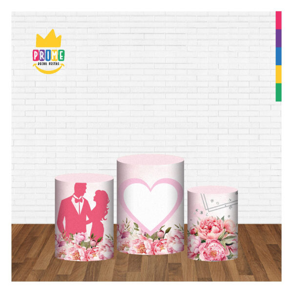 Trio Capa Cilindro Casamento Rosa 3D Em Tecido Com Elástico - Image 2