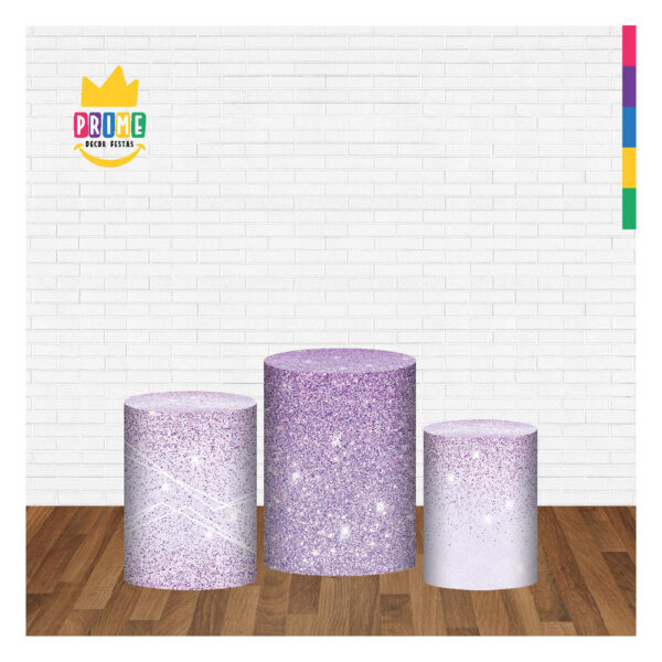 Trio Capa Cilindro Glitter Lilás 3D Em Tecido Com Elástico - Image 2