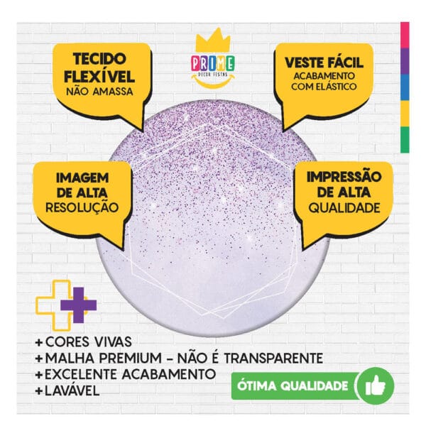 Trio Capa Cilindro + Painel Redondo 3D Glitter Lilás 1,50m Veste Fácil - Image 3