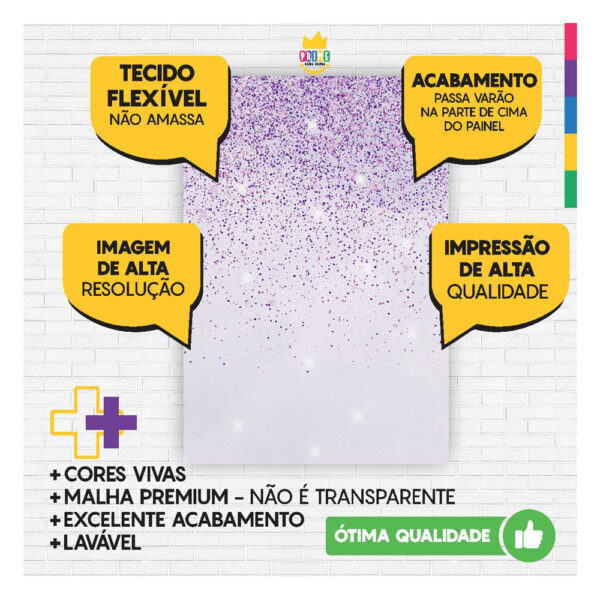 Kit Casado Glitter Lilás Painel Redondo Trio Capas Cilindro Retangular Vertical Em Tecido - Image 4