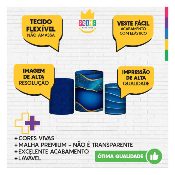 Trio Capa Cilindro Mármore 3D Em Tecido Com Elástico - Image 3