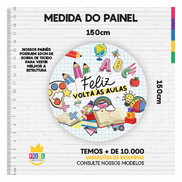 Painel Redondo 3D Volta ás Aulas Tecido Sublimado 1,50m x 1,50m - Image 3