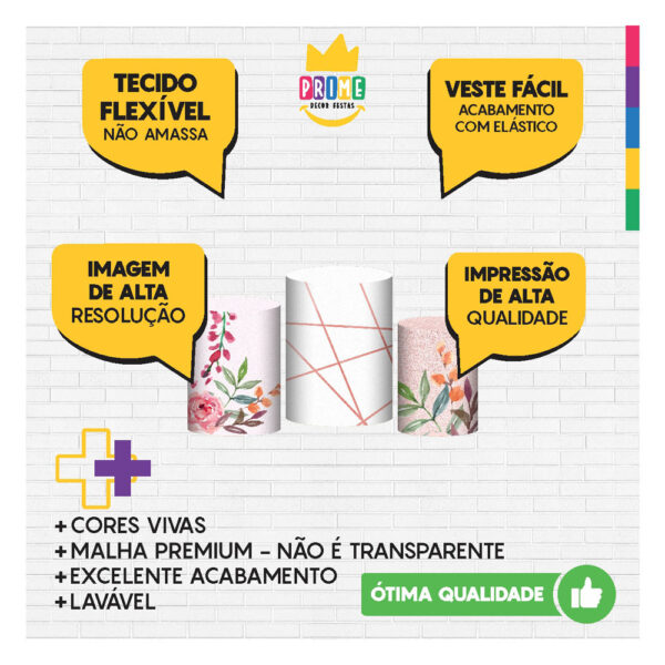 Trio Capa Cilindro Floral 3D Em Tecido Com Elástico - Image 3