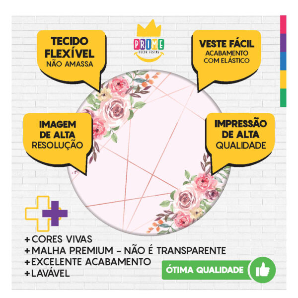 Kit Casado Floral Painel Redondo Trio Capas Cilindro Retangular Vertical Em Tecido - Image 3