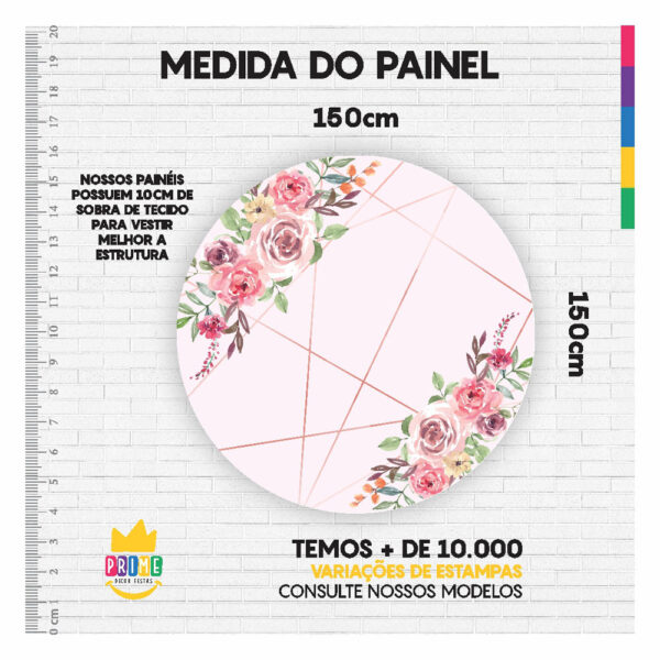 Painel Redondo 3D Floral Tecido Sublimado 1,50m x 1,50m - Image 3
