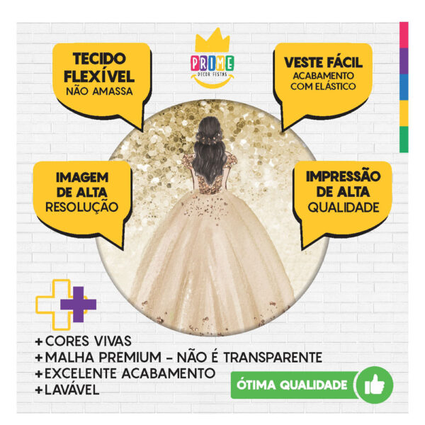 Kit Casado 15 Anos Painel Redondo Trio Capas Cilindro Retangular Vertical Em Tecido - Image 3
