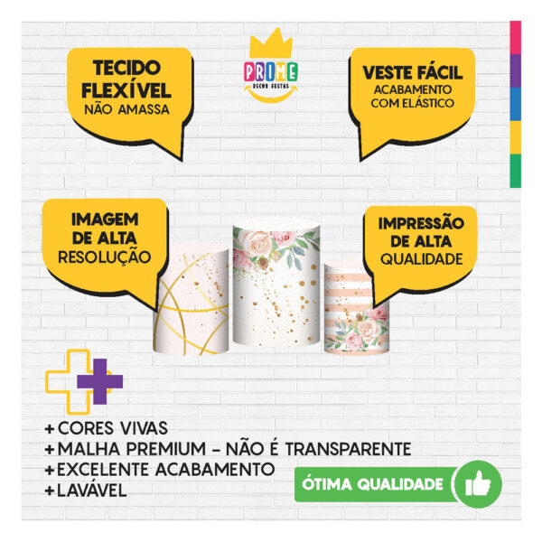 Trio Capa Cilindro Floral 3D Em Tecido Com Elástico - Image 3