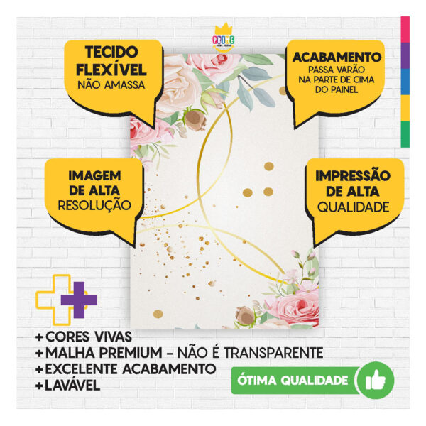 Painel de Festa Retangular 3D Floral casadinho 1,50m x 2,20 - Image 3