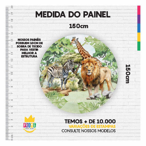 Painel Redondo 3D Safari Tecido Sublimado 1,50m x 1,50m - Image 4