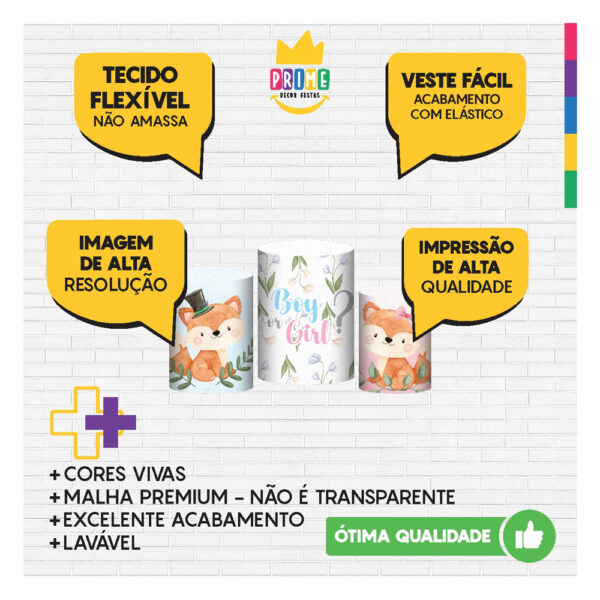 Trio Capa Cilindro Chá Revelação 3D Em Tecido Com Elástico - Image 3