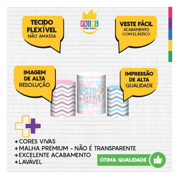 Trio Capa Cilindro Chá Revelação 3D Em Tecido Com Elástico - Image 3