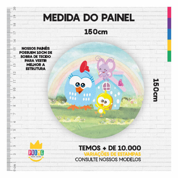 Painel Redondo 3D Galinha Pintadinha Tecido Sublimado 1,50m x 1,50m - Image 3