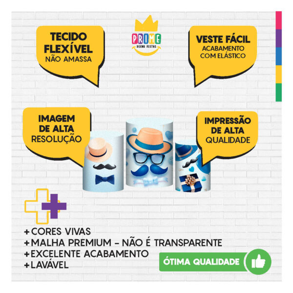 Trio Capa Cilindro Dia dos Pais 3D Em Tecido Com Elástico - Image 3