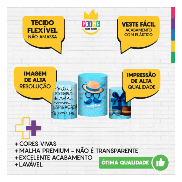 Trio Capa Cilindro Dia dos Pais 3D Em Tecido Com Elástico - Image 3