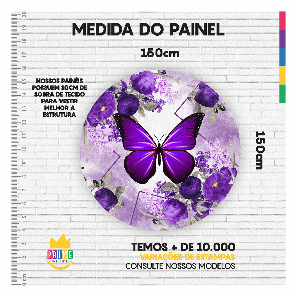 Painel Redondo 3D Borboleta Lilás Tecido Sublimado 1,50m x 1,50m - Imagem 3