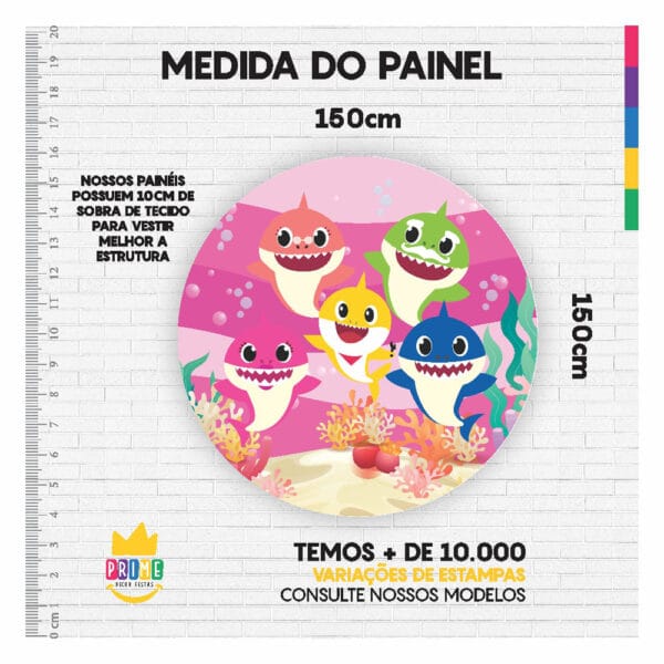 Painel Redondo 3D Baby Shark Rosa Tecido Sublimado 1,50m x 1,50m - Image 3