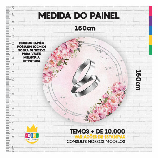 Painel Redondo 3D Casamento Rosa Tecido Sublimado 1,50m x 1,50m - Image 3