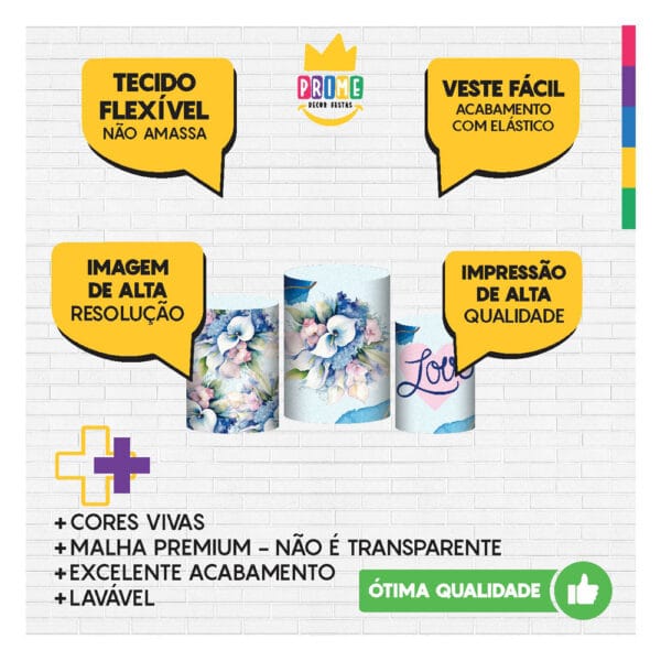Trio Capa Cilindro Casamento 3D Em Tecido Com Elástico - Image 3