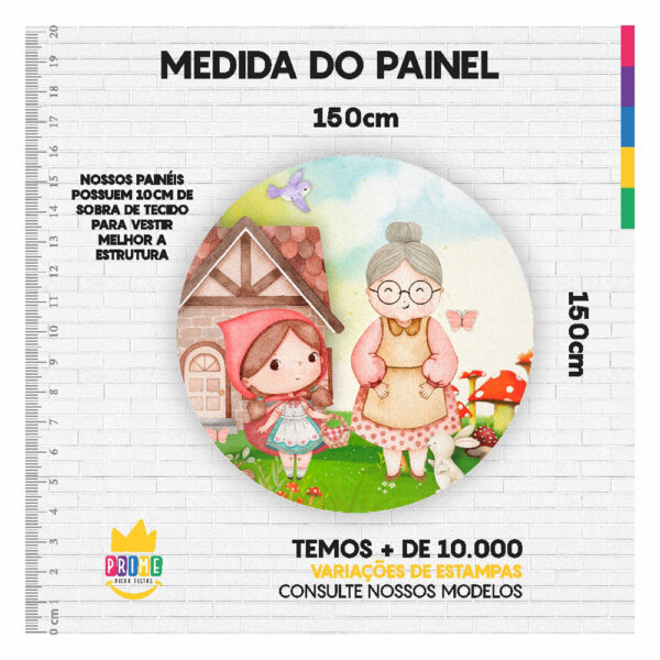 Painel Redondo 3D Chapeuzinho Tecido Sublimado 1,50m x 1,50m - Image 3