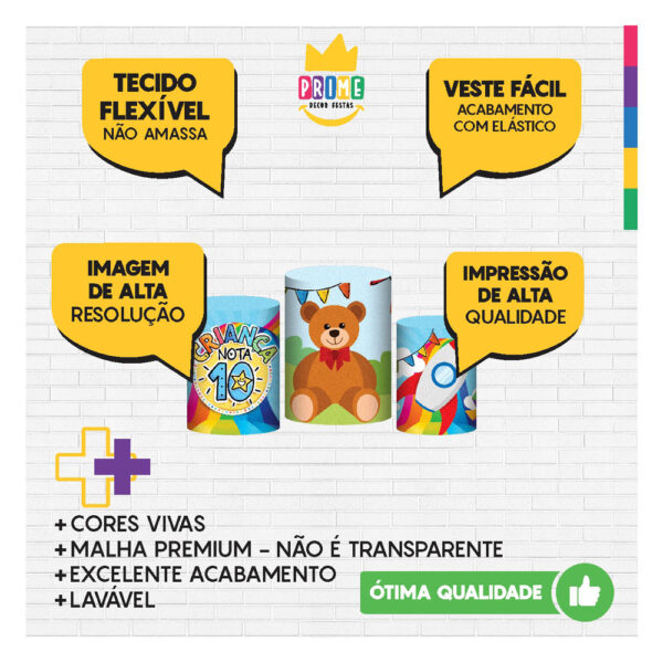 Trio Capa Cilindro Dia das Crianças 3D Em Tecido Com Elástico - Image 3