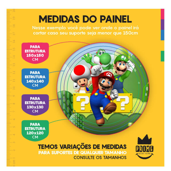 Painel Redondo 3D Super Mario Tecido Sublimado 1,50m x 1,50m - Image 4