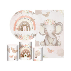 Kit Casado Boho Elefante Painel Redondo Trio Capas Cilindro Retangular Vertical Em Tecido