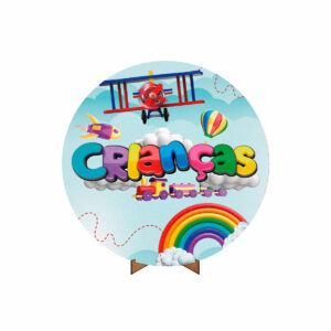 Painel Redondo 3D Dia das Crianças Tecido 50cm X 50cm Com Suporte MDF
