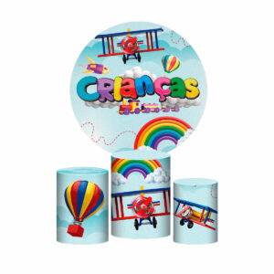 Trio Capa Cilindro + Painel Redondo 3D Dia das Crianças 1,50m Veste Fácil